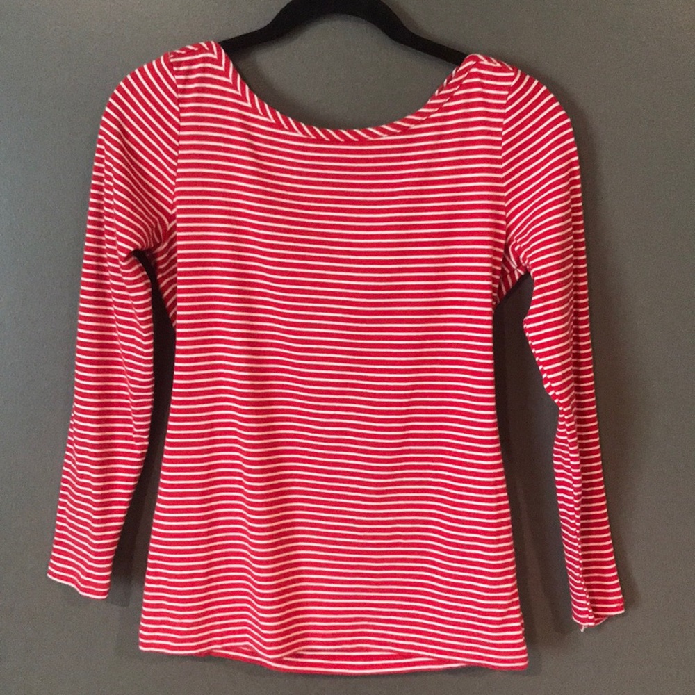 Banana Republic Red/White Striped Long Sleeve Top